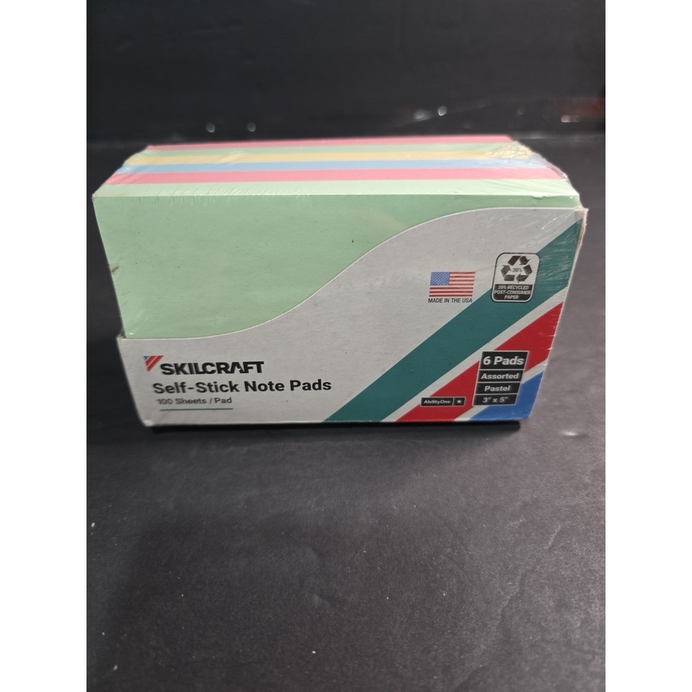 Skilcraft Self Stick Note Pads 100 Piece Per Pad, 6 Pads, Multi Color 3" x 5"